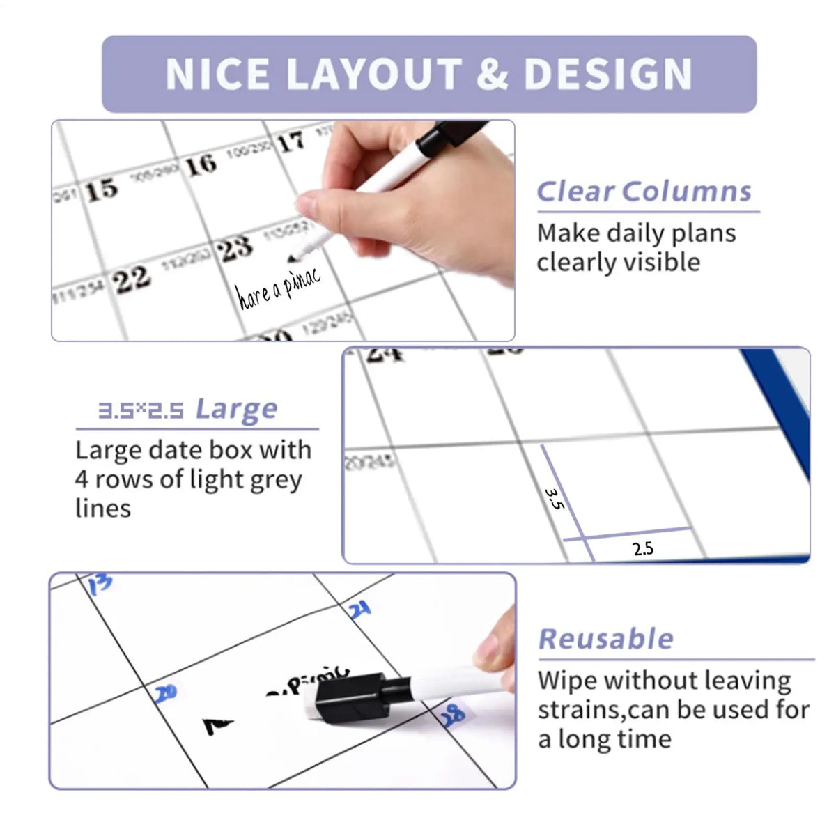 Large Dry Erase Calendar for Wall 2026 Wall Calendar 12 Month 24 X 36 Inch Yearly Schedule Organizer for Indoor Home Fridge