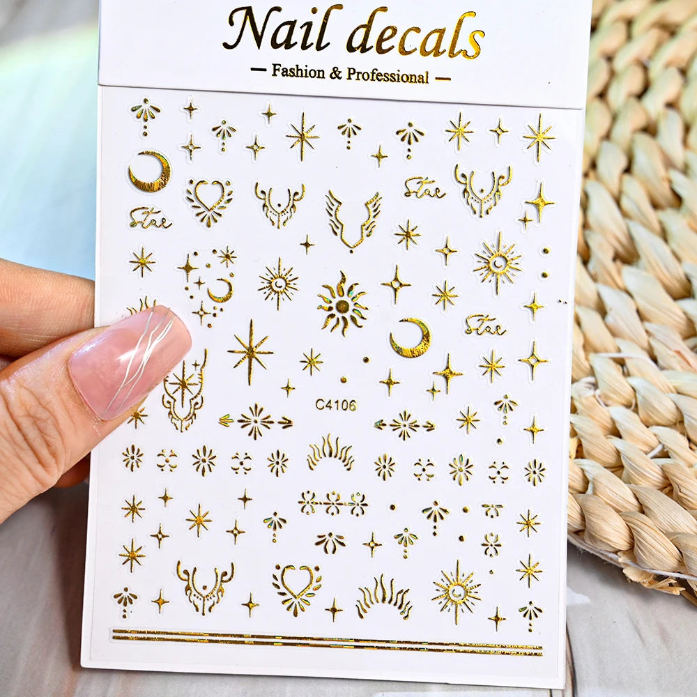 3D Metal Silver Flame Nails Stickers Gold Bronzing Stripe Lines Sliders Design Manicure French Nail Art Decoration Decal #Y2K