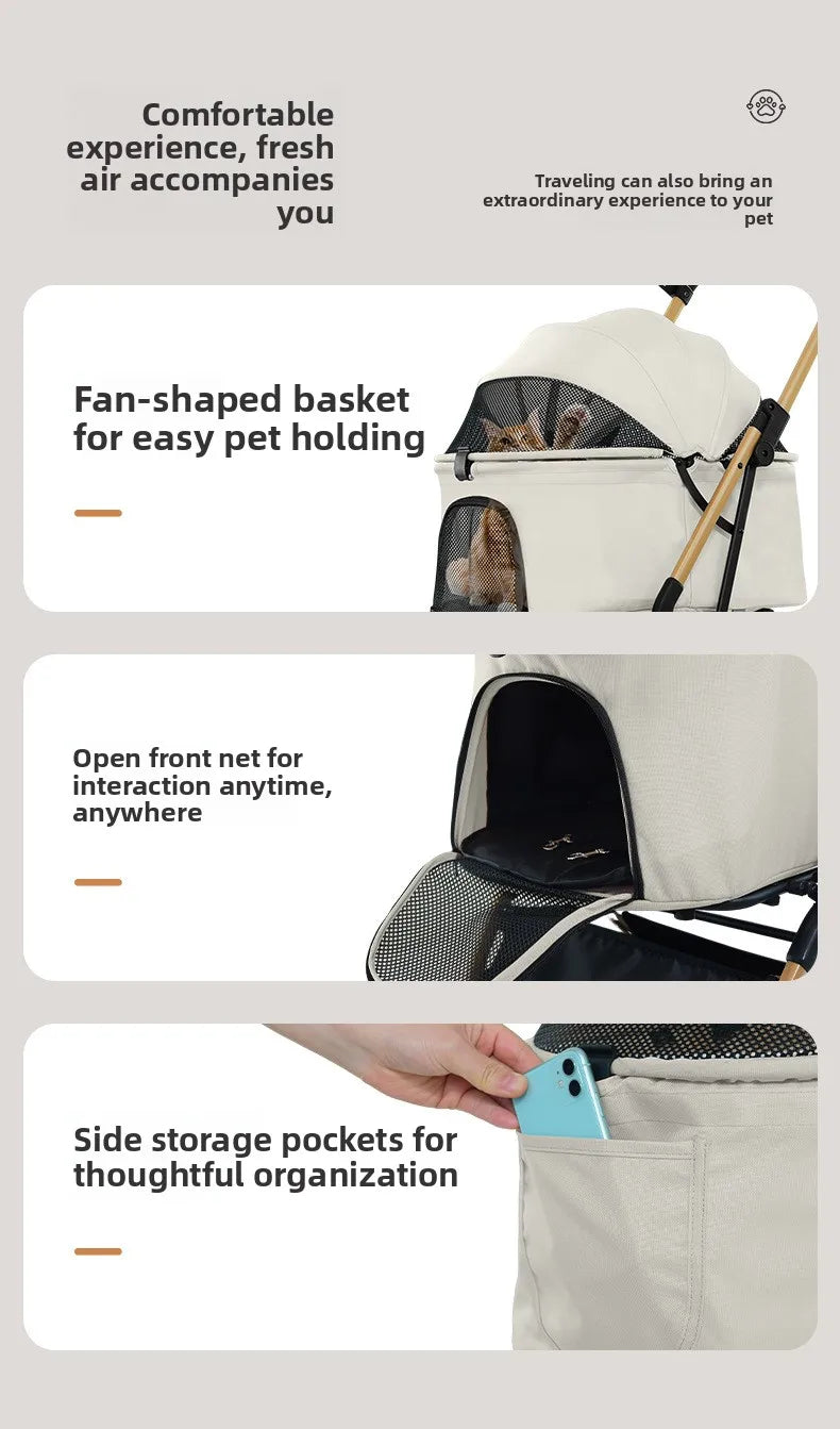 New Pet Stroller Dogs Cats Lightweight Foldable Outdoor Travel Small Medium Breed Teddy Poodle Pet Trolley Pet Stroller
