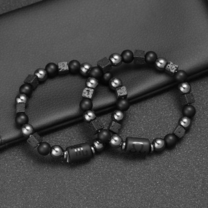 12 Constellation Zodiac Bracele Signs Beads Couples Bracelet Square Volcanic Stone Elastic Charm Bracelet for Women Men Gift