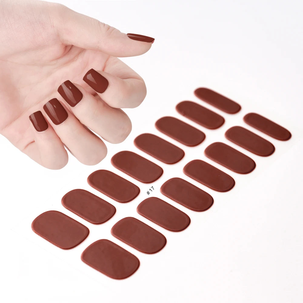 1Sheet Cured Gel Nail Strips Sticker Long-Lasting Nail Polish Strips Wraps Full Cover Gel Nail Art Stickers UV/LED Lamp Required