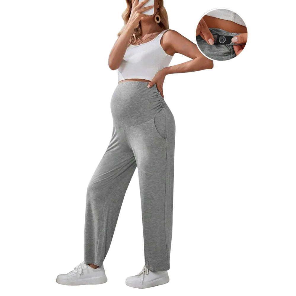 Maternity Pants Over The Belly Yoga Dress Work Pregnancy Pants Stretchy Lounge Wide Leg Trousers with Pockets