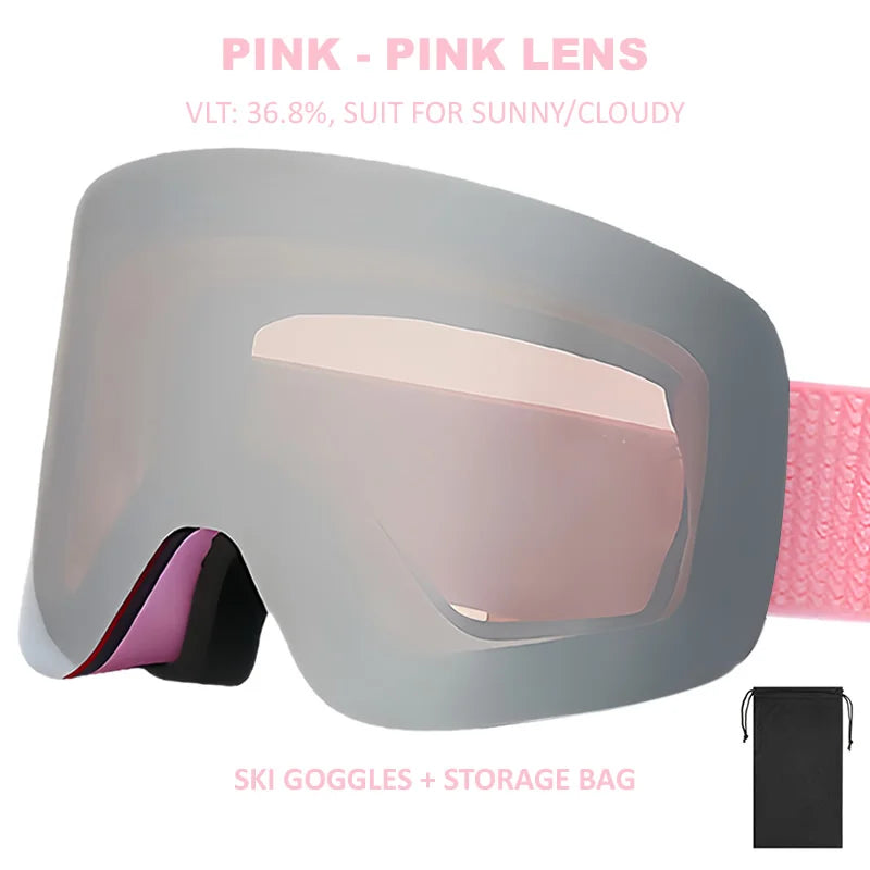 Professional Ski Goggles Adult Frameless Snow Goggles 100% UV400 Anti-Fog Magnetic Replaceable Lenses Snowboard Goggles