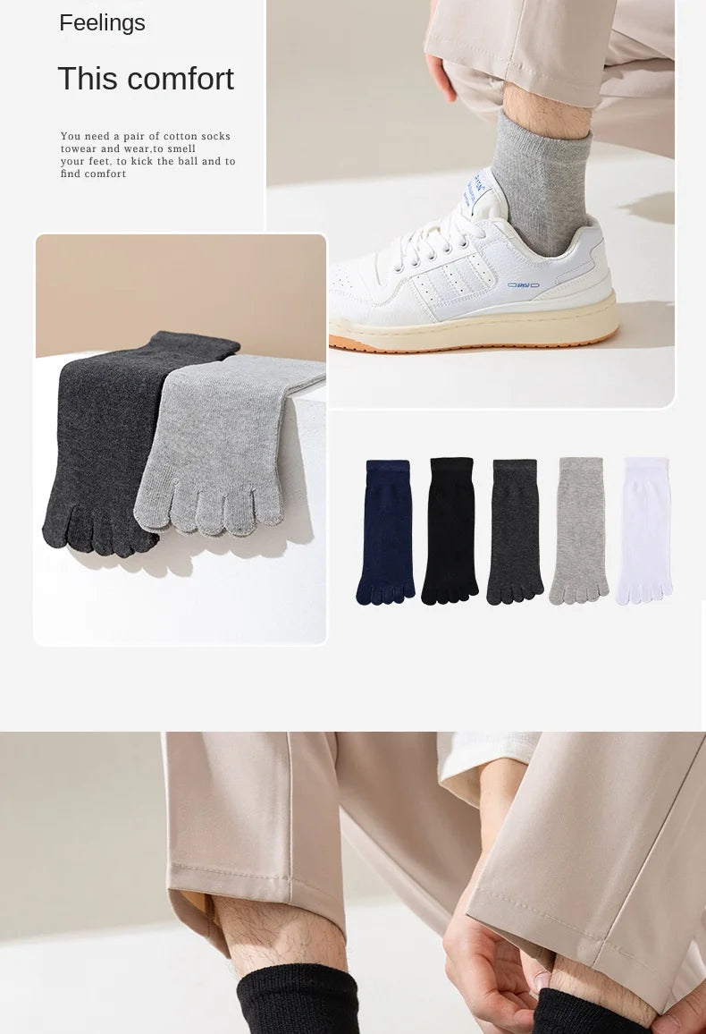 Five Finger Socks Men's Pure Cotton Five Toe Socks Sweat Absorbing Mid Tube Split Toe Socks Toes Socks For Men