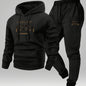 Men's Boston print hooded sweatshirt and sweatpants soft and comfortable thin velvet warm sweatpants set autumn and winter