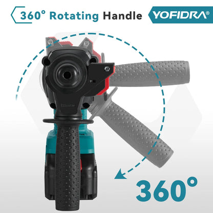 YOFIDRA 26MM Brushless Electric Hammer Drill Multifunctional Rotary Cordless Rechargeable Power Tools For Makita 18V Battery Pin