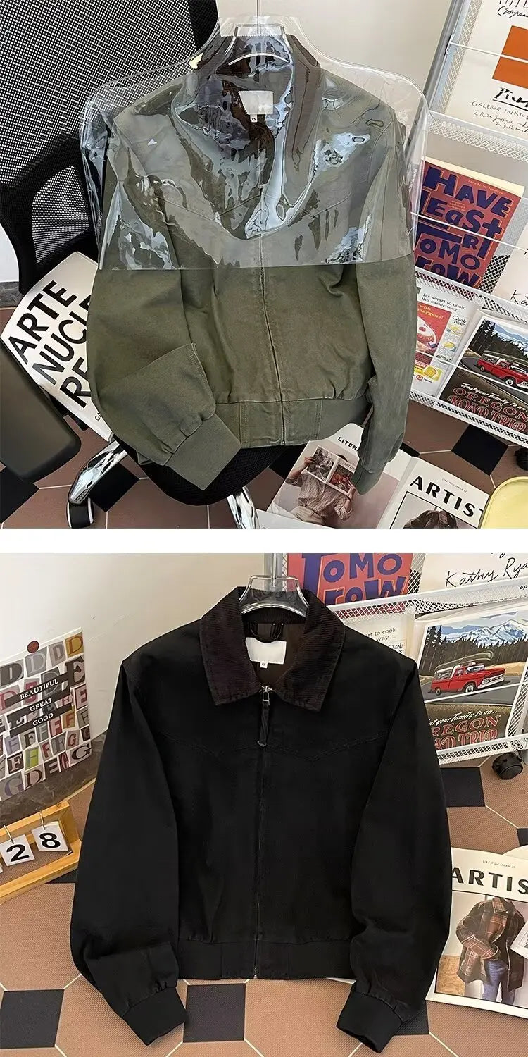 Pure Cotton Detroit Washed Jacket Men's Spring Loose Fit Collared Workwear Jacket Trendy Brand Color Block Casual Coat
