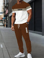 New Men's Letter Print Two-piece Set Outdoor Casual Round Neck Short Sleeve Drawstring Long Pants Plus Size Loose Fit Outfit