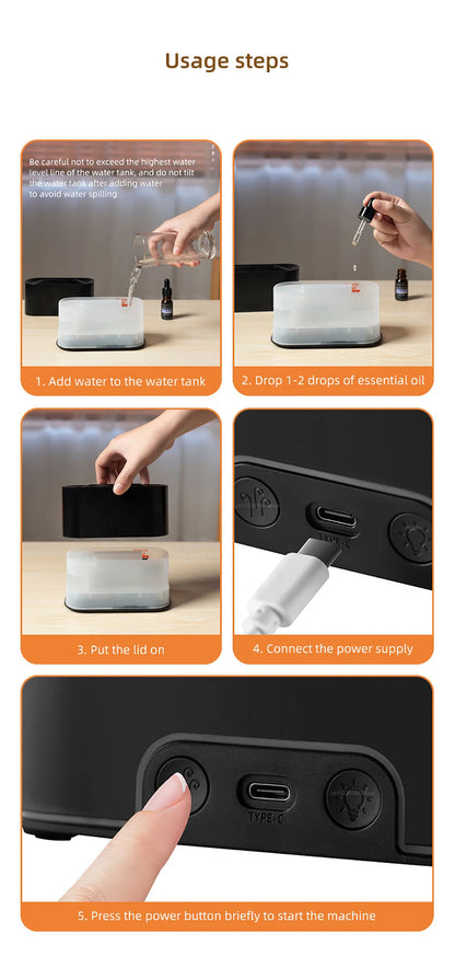 Air Humidifier Essential Oils Diffuser Flame Aroma Humidifier Home Automatic Fragrance Mist Maker With RGB Light