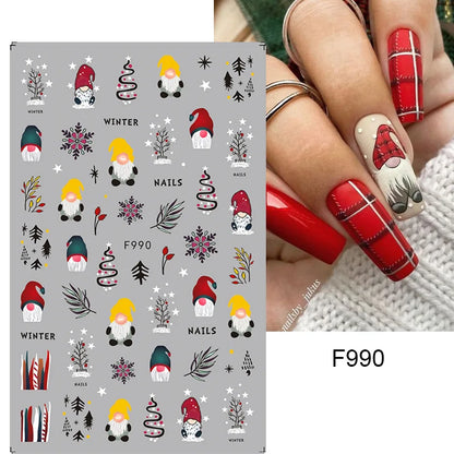 1PCS New Christmas Decorations 2023 New Year Nail Stickers Press on Nails Laser Snowflake Christmas Tree 3D Nail Decal