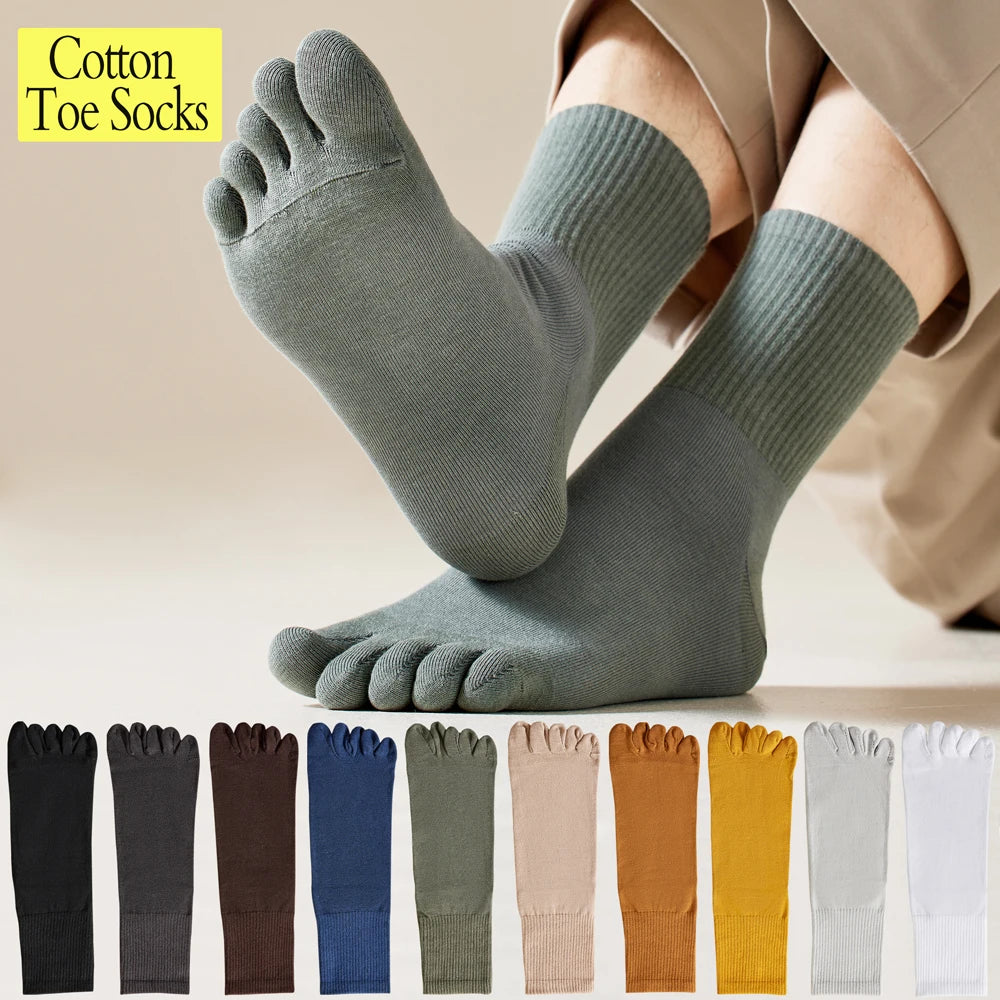 Hot Sale Men's Cotton Toe Socks Moisture-Wicking Odor Control Seamless Toe Design Long Crew Socks for Sports Daily Wear
