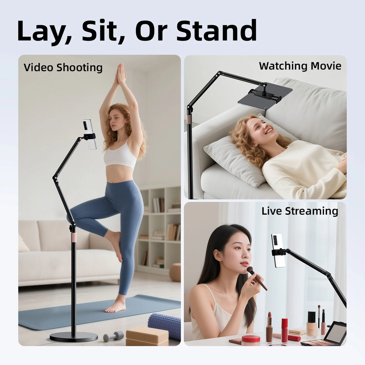 GOOJODOQ Tablet Stand Phone Holder Floor Lazy Support Stand Desktop Live Broadcast Stand Aluminum Alloy Retractable iPad Clip