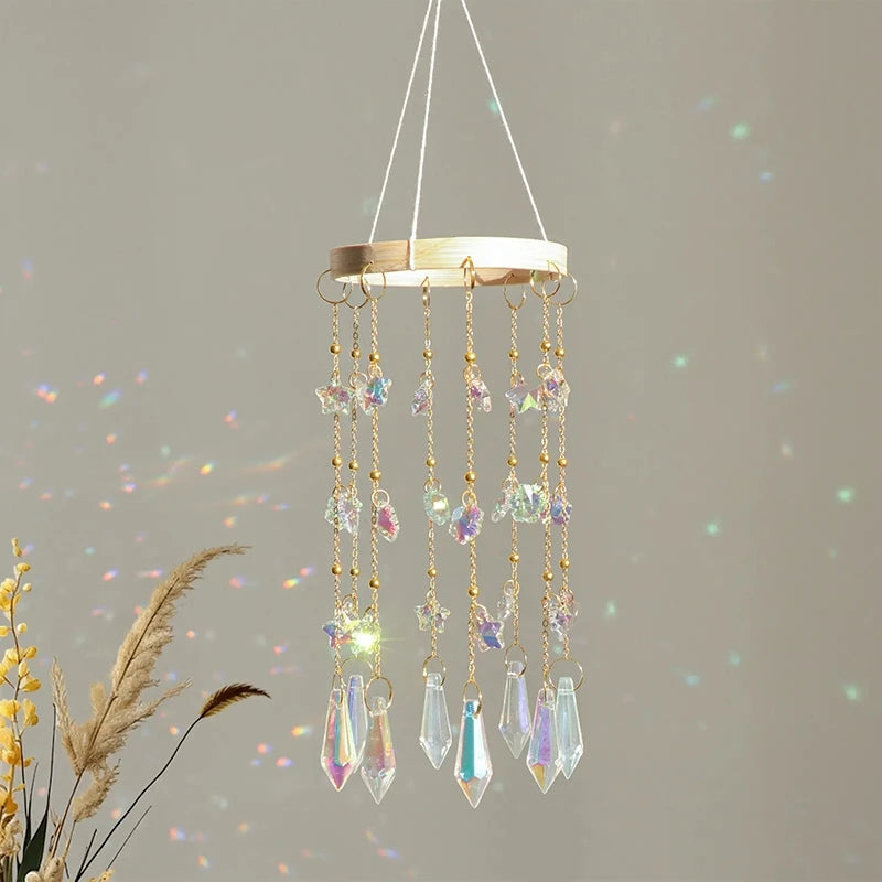 Crystal Suncatcher Stained Glass Crystal Lighting Pendant Chain Hanging Window Wind Chimes Rainbow Maker Home Garden Decoration
