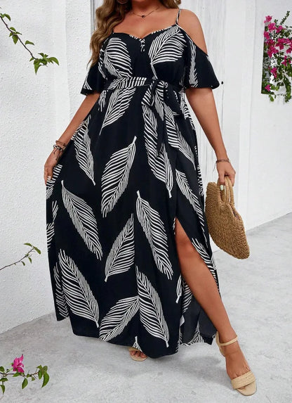 Plus Size Large Size Fashion Floral Print Women's Strap Dress Comfortable Casual Long Skirt Polyester Fabric Commute Style Th...