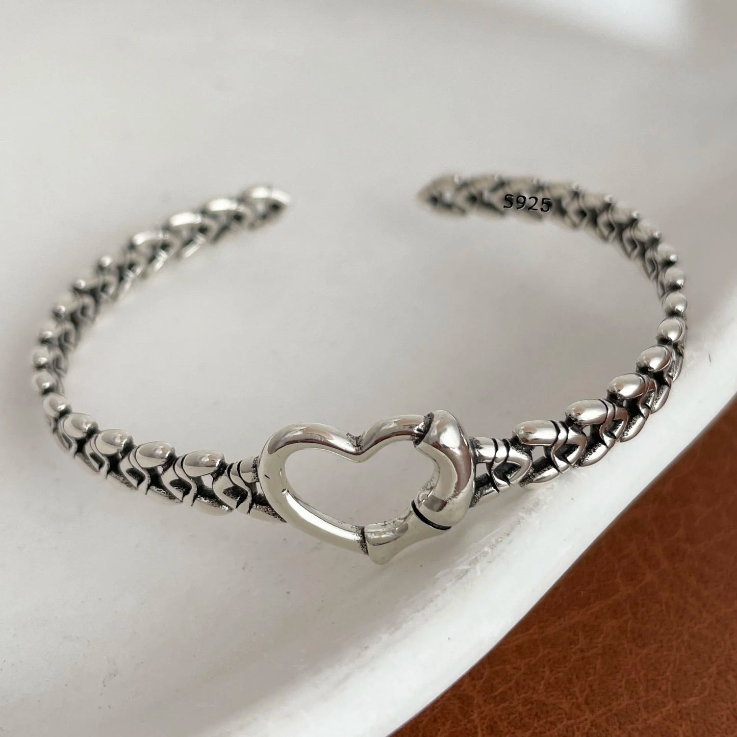 100% Solid 925 Sterling Silver Metal Bracelet for Women Vintage Handmade Simple Retro Black Stone Bracelet Birthday Gift Party