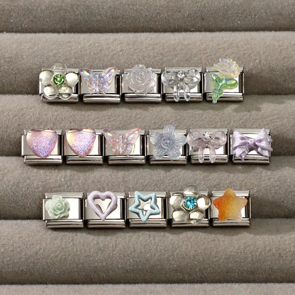 Fashion Heart Bow Knot Butterfly Star Rose Flowers Italian Charm Links Fit 9mm Stainless Steel Bracelet Women DIY Making Gift