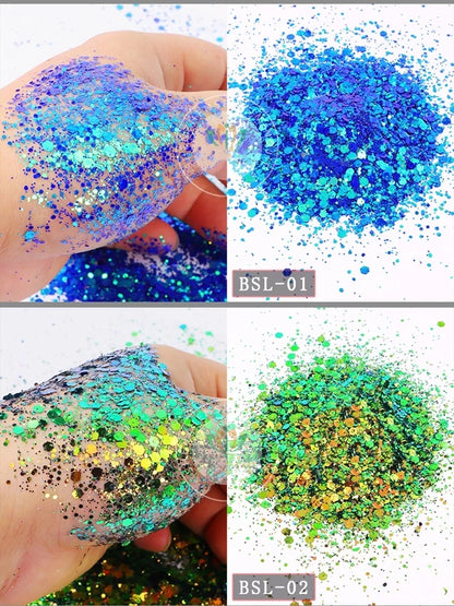 5g/BagGlitter Chameleon Nail Flakes Iridescent Chameleon Nail Powder Holographic Laser Colorful Nail Sequins 120 Colors Mix Size
