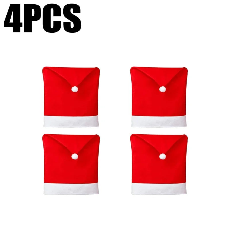 Santa Hat Chair Cover Red Non-woven Chair Back Cover Xmas Table Decoration Dining Chair Protector Christmas Party Supplies