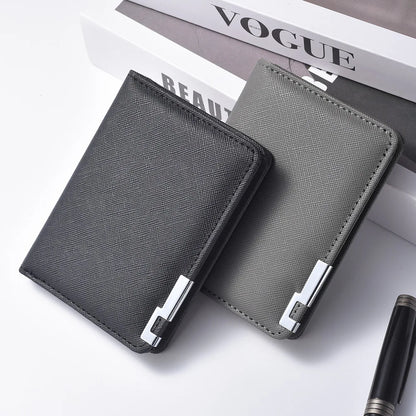 Black Faux Leather Small Slim Business-Style Wallet - Multiple Card Slots, Credit Card and Driver's License Holder, Geometric In