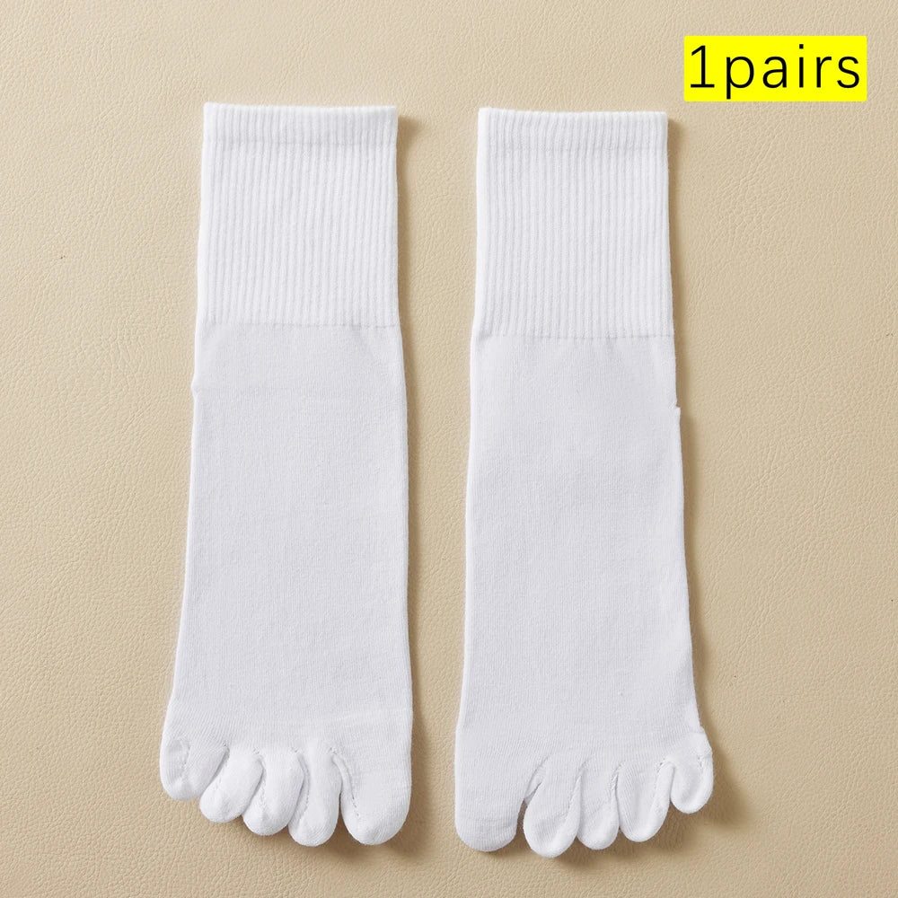 Hot Sale Men's Cotton Toe Socks Moisture-Wicking Odor Control Seamless Toe Design Long Crew Socks for Sports Daily Wear