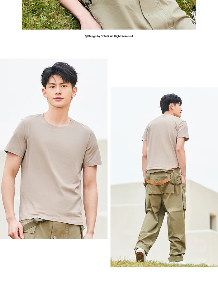 Semir Short Sleeve Men T-Shirt Cotton 2026 Summer New Man Clothing Thin And Versatile T Shirt Couples Solid Color Tops