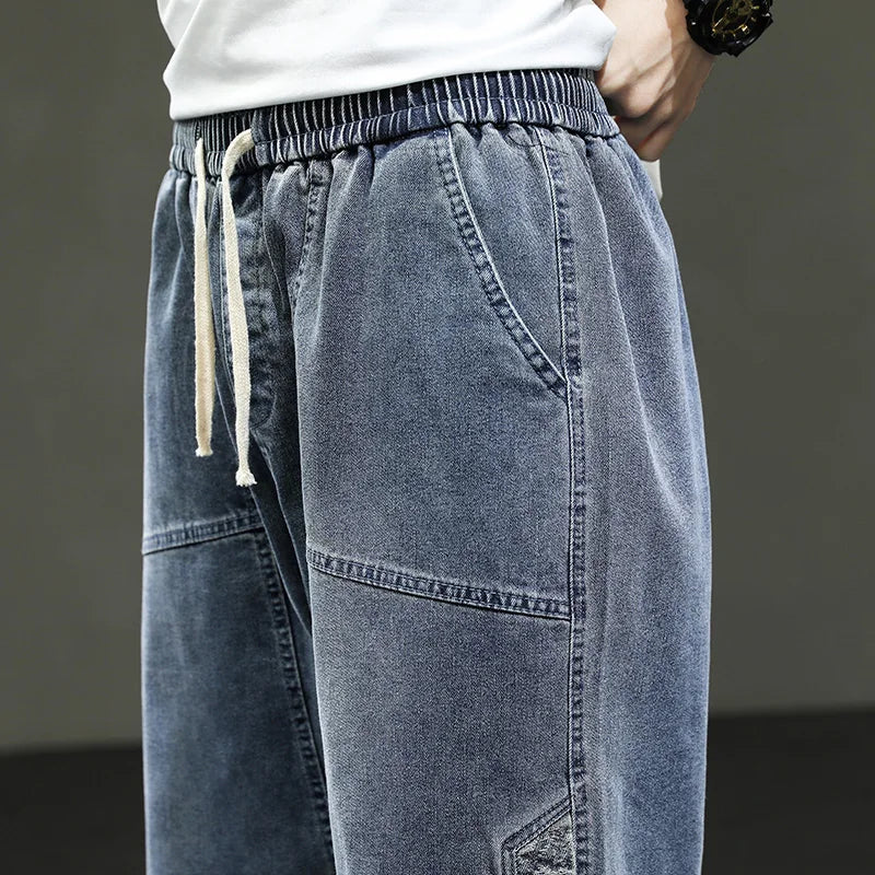 Korean Style Men's Long Shorts 3/4 Length Denim Bermuda Male Big Plus Large Size Jeans Fashion Below Knee Streetwear Loose Baggy