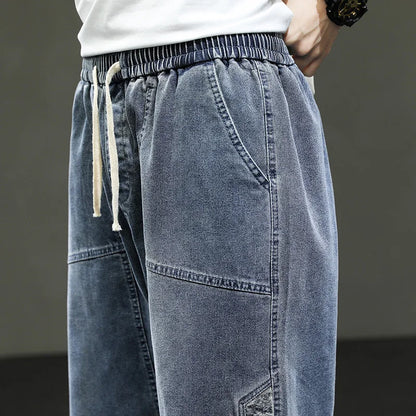 Korean Style Men's Long Shorts 3/4 Length Denim Bermuda Male Big Plus Large Size Jeans Fashion Below Knee Streetwear Loose Baggy