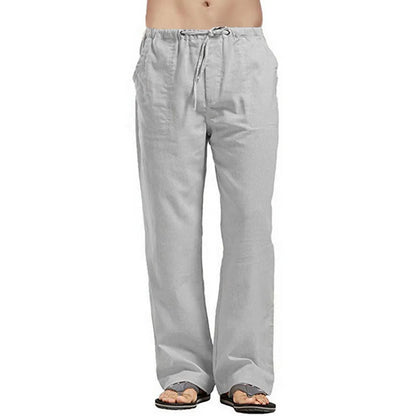 Men's Cotton Linen Pants Summer Solid Color Breathable Linen Trousers Male Casual Elastic Waist Fitness Pants Hip-Hop Streetwear