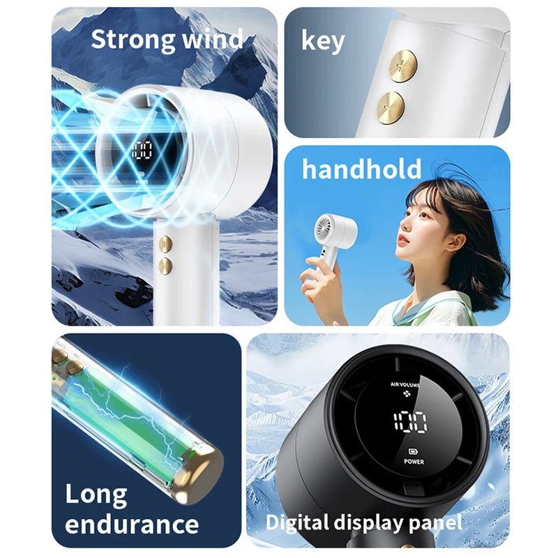 100 Speed High-speed Handheld Fan Usb Rechargeable Mini Portable Charging Turbo Fan Desktop Small Fan Outdoors Travel