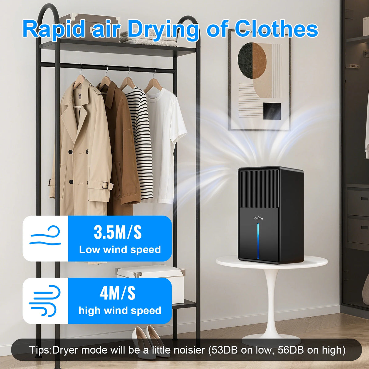 LOEFME 3L Air Purifier Dehumidifier for Home Office RV Mold Moisture Removal Portable Energy Efficient Rapid Air Drying Cloths