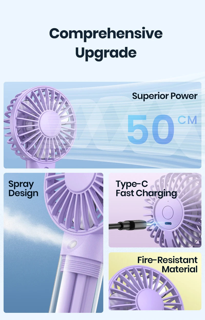 TOPK Mini Portable Fan with Water Mist,2000mAh Capacity& Humidifying Function for Summer Personal Electric Fan USB fans for Room
