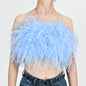 Jaxmonoy New Women Ostrich Feather Tube Spring Summer Sexy Stretch Top Bra Lady Party Wedding Fashion Sleeveless Cropped Top