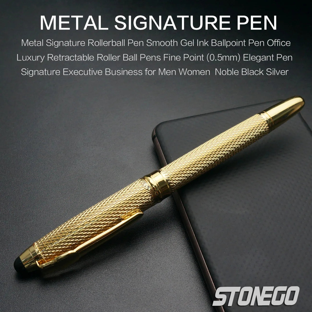 STONEGO Classic Luxury Rollerball Pens, Stainless Steel Roller Ball Pen for Men Women, School, Office, Executive, Business