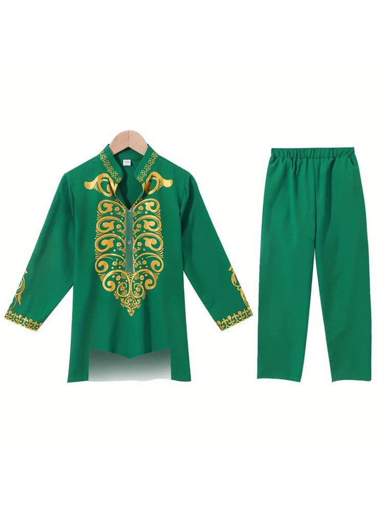 Muslim Robe Trousers The Traditional Dress of Arab Men 3D Pattern Printing Black White Yellow Navy Blue Long-Sleeved