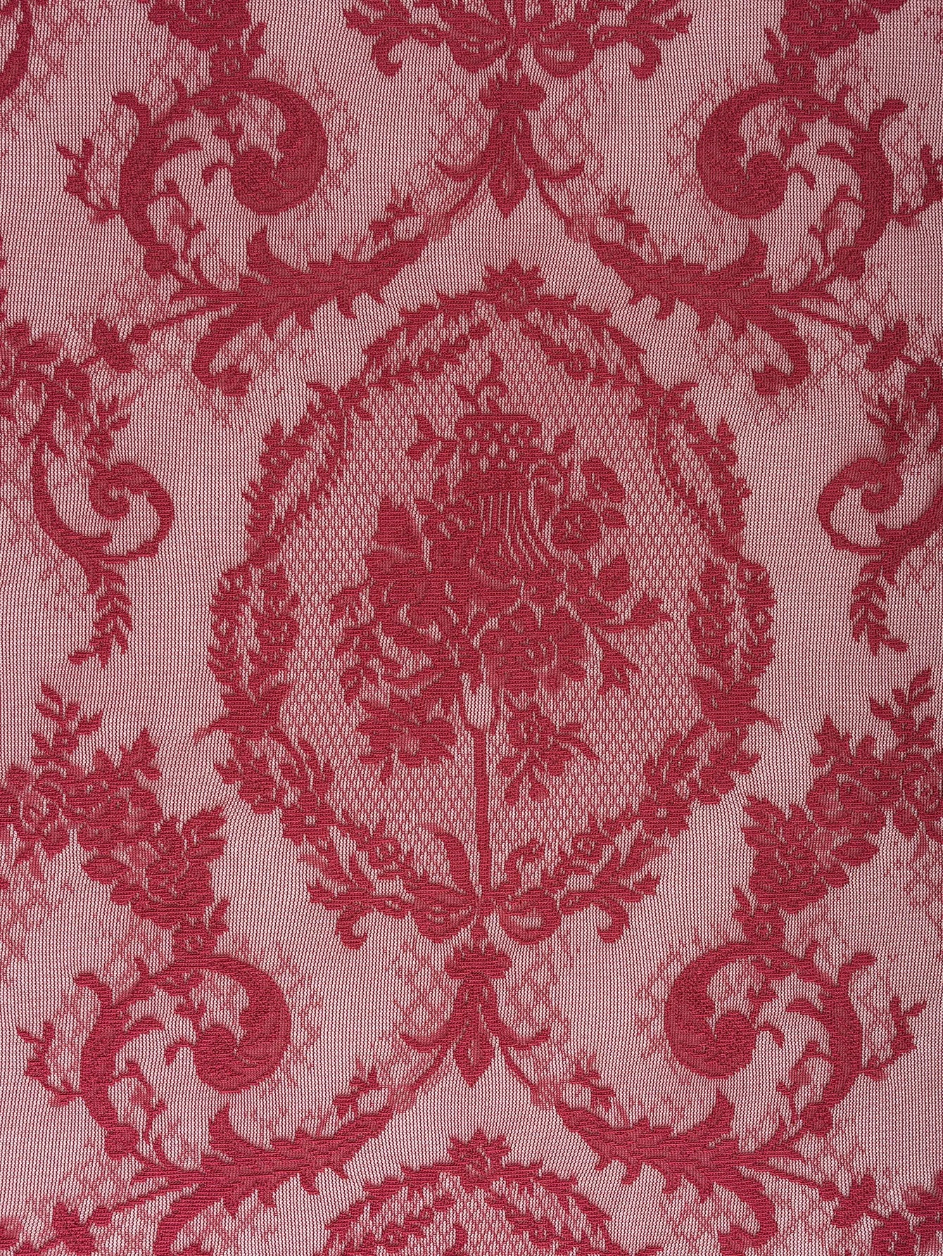 Vintage Burgundy Lace Sheer Curtains, Rod Pocket Ruffled Lace Window Curtains for Living Room Bedroom