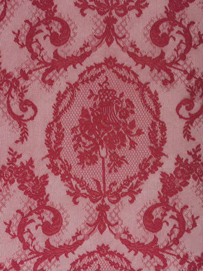Vintage Burgundy Lace Sheer Curtains, Rod Pocket Ruffled Lace Window Curtains for Living Room Bedroom