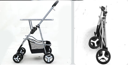 Foldable Pet Stroller, Detachable Dog Cart with Shopping Basket, Lightweight for Camping Picnic