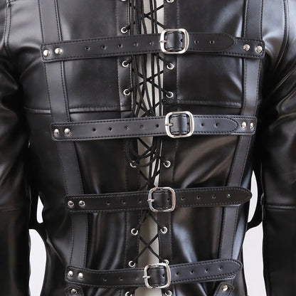 PU Leather Straitjacket BDSM Bondage Body Harness Adult Game Straight Jacket Halloween Armbinder Sex Toys For Women Men