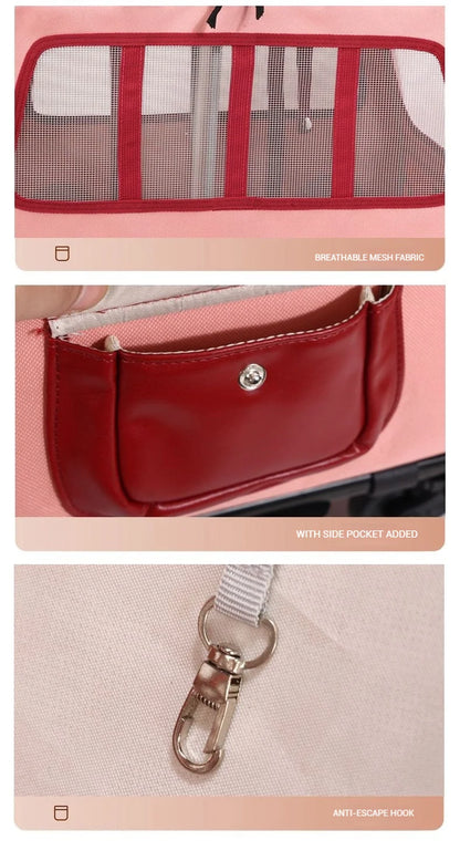 Multifunctional Pet Travel Trolley Case Portable Cat/Dog Carrier Bag Zipper Closure-Foldable Solid Pet Luggage Outdoor Travel