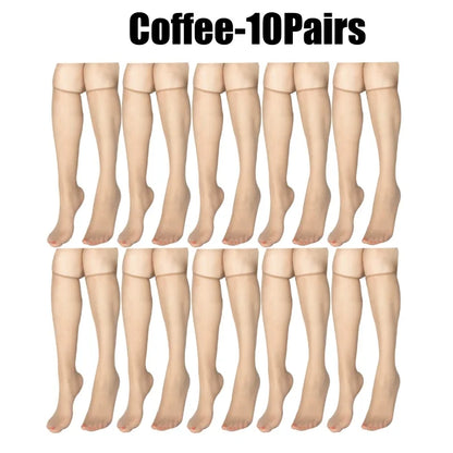 Summer Ultra-Thin Korean Style Invisible Thigh-High Socks Nude Seamless Mid-Calf Short Socks for Women Anti-Snag Sheer Stockings
