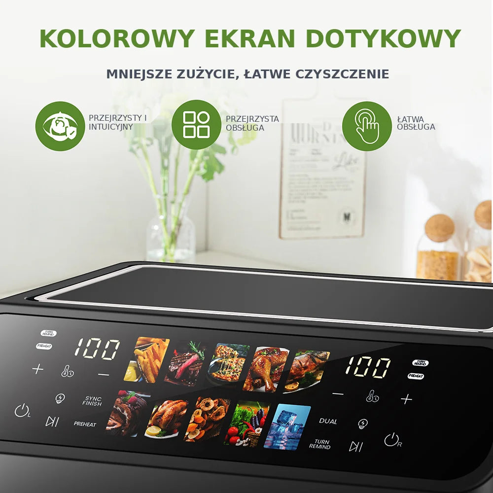 Hot Air Fryer 9L Dual Basket Electric Oilless Cooker Oven with Touch Control,10-In-1 Multifunction,Visible Window,Family Size