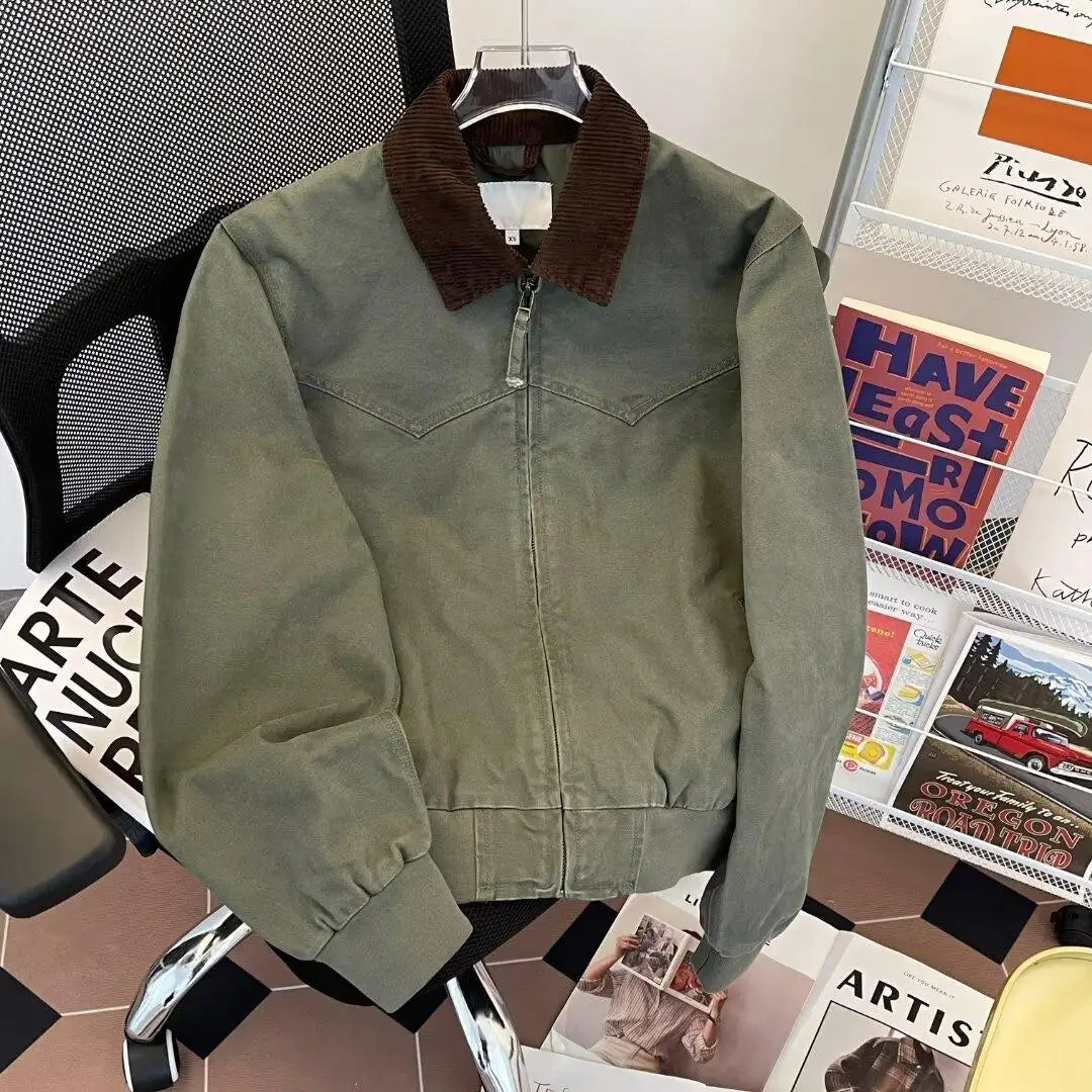 Pure Cotton Detroit Washed Jacket Men's Spring Loose Fit Collared Workwear Jacket Trendy Brand Color Block Casual Coat