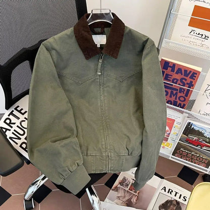 Pure Cotton Detroit Washed Jacket Men's Spring Loose Fit Collared Workwear Jacket Trendy Brand Color Block Casual Coat