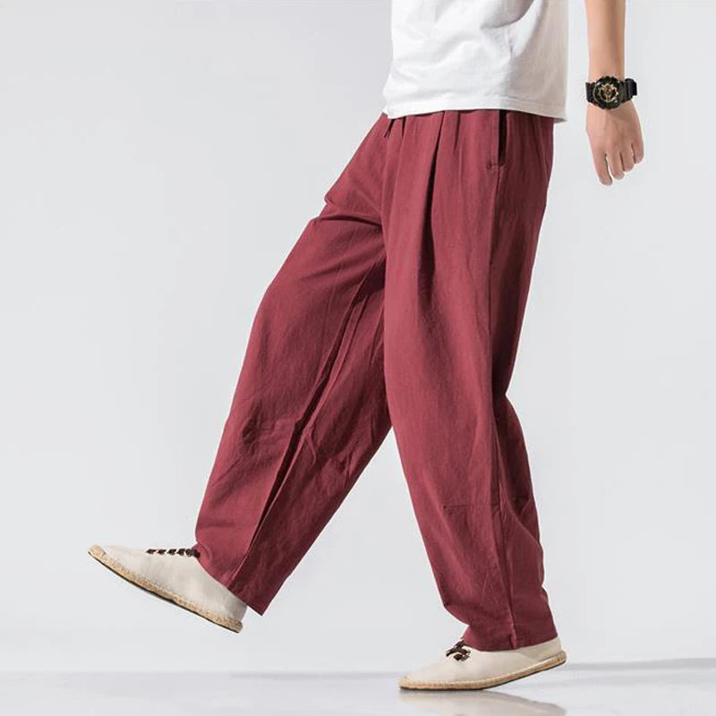Men Clothes New Summer Japanese Casual Streetwear Harajuku Cotton Linen Baggy Pants Male Solid Oversized Bloomers Trousers M-5XL