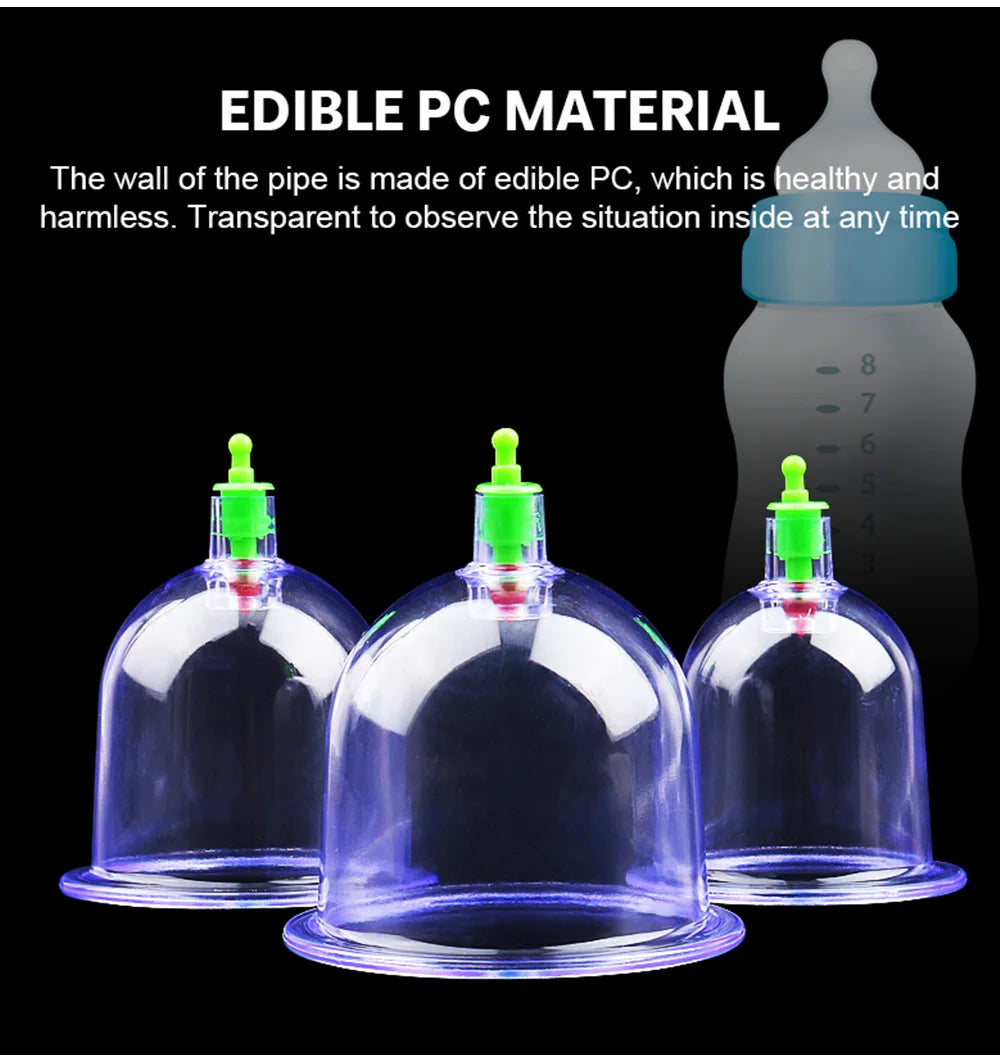 6-Piece Suction Cup Set with Hand Pump – Vacuum Cupping Tool for Back & Body Use