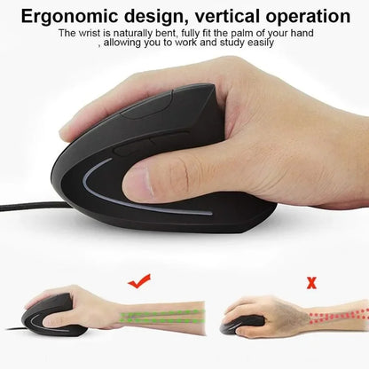 Vertical Optical Mouse Ergonomic Design 4 Level DPI Adjustable USB LED Wired Gaming Mouse for Windows Laptop PC
