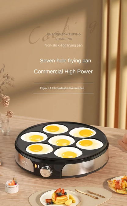 220V Professional Crepe Maker with 7 Holes Egg Burgers Crepes and Omelettes Baking Pan Perfect for Breakfast