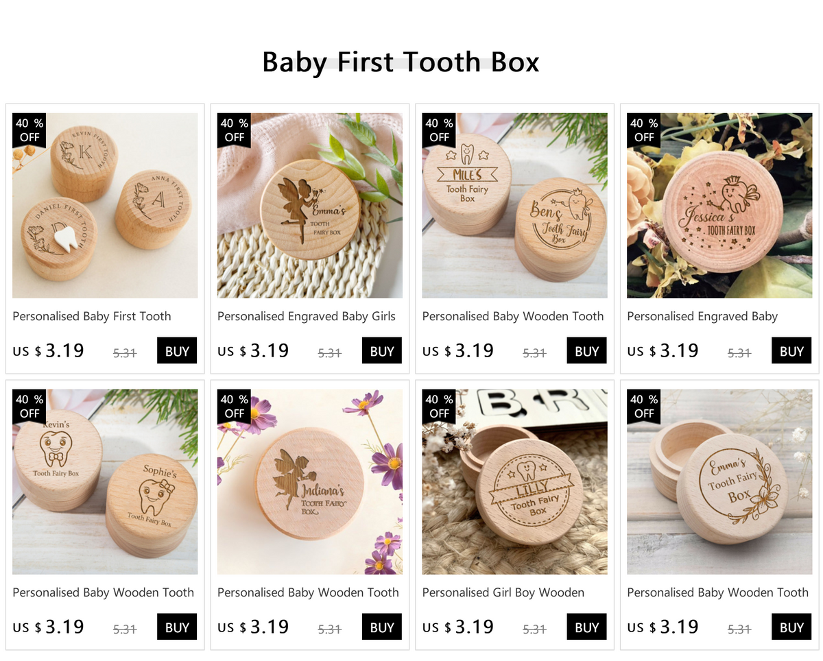 Personalised Baby First Tooth Wooden Boxes Milk Teeth Storage Collect Teeth Umbilical Save Animal with Name Keepsake Box Gifts