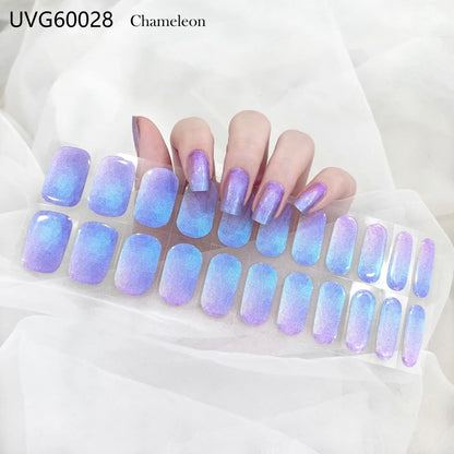 20/22Tips UV Semi cured Gel Nail Stickers Waterproof Long Lasting Full Gel Nail Wraps Press On Nail Decal DIY Manicure