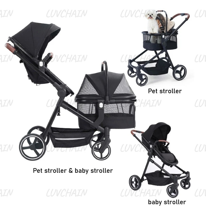 Portable pet stroller, dual-mode stroller that can carry both pets and babies at the same time, multifunctional and foldable,  pet carrier